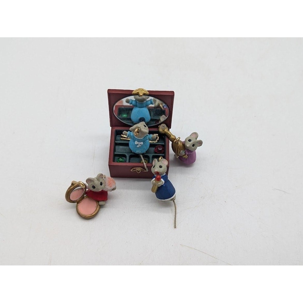 Vtg Hallmark Ornament Miniatures Tiny Treasures Mice Jewelry Box Set 4 Makeup - Picture 5 of 5